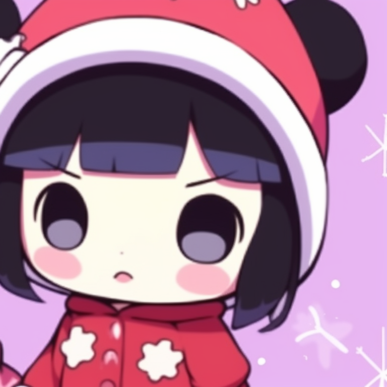 Characters sharing a Christmas gift, bright colors and expressive facial expressions. matching kuromi christmas pfp themes pfp for discord.