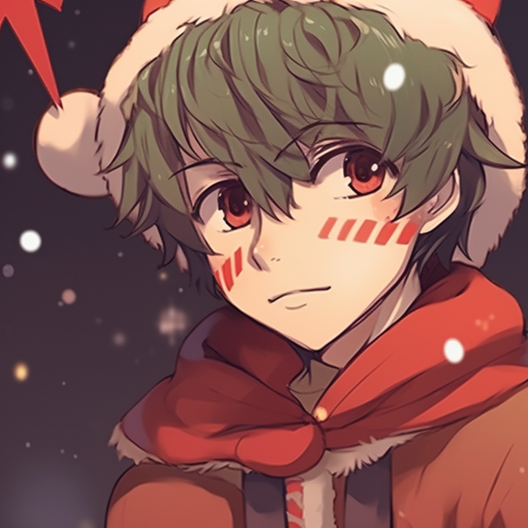 Two characters mirroring each other, snowflake motifs and crisp lines. matching cute christmas pfp aesthetic themes pfp for discord.