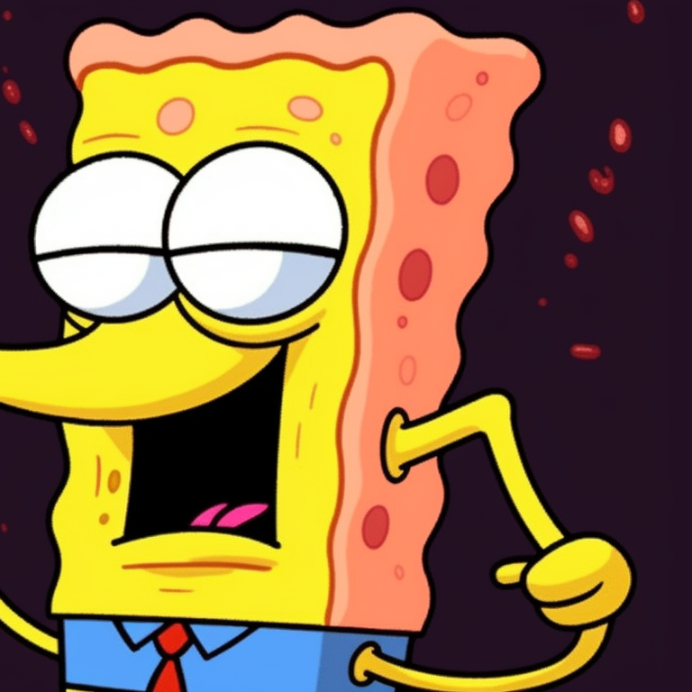 Two characters in conflict, strong lines and contrasting colors, one noticeably smaller than the other. spongebob character matching profile pictures pfp for discord.