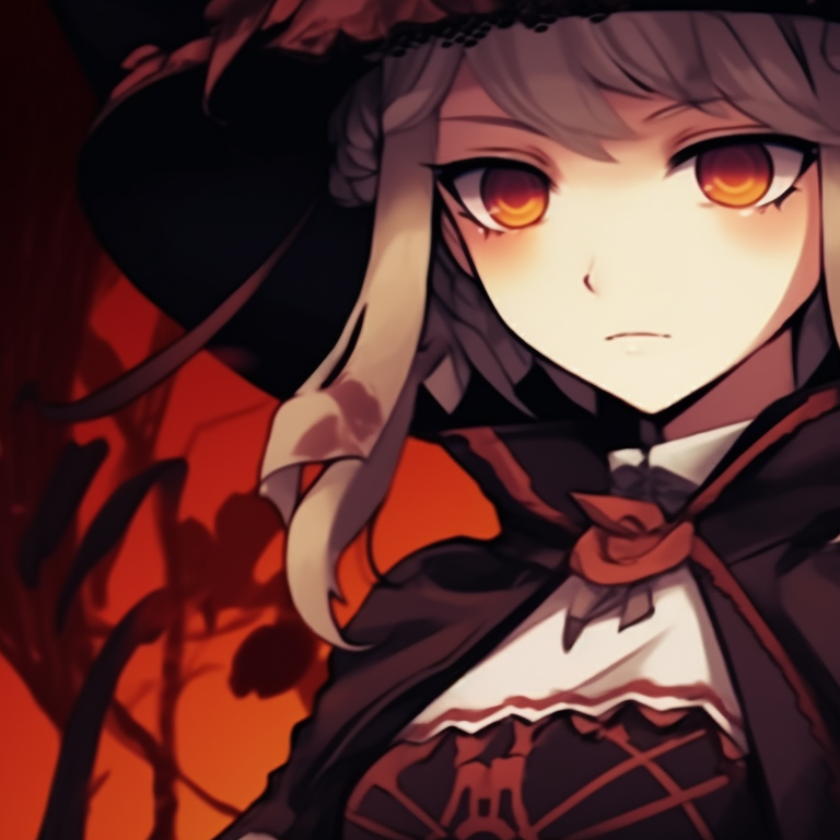 Two characters in mismatched Halloween costumes, one in a traditional witch attire and the other dressed as a vampire, striking playful stances. themed danganronpa matching pfp pfp for discord.
