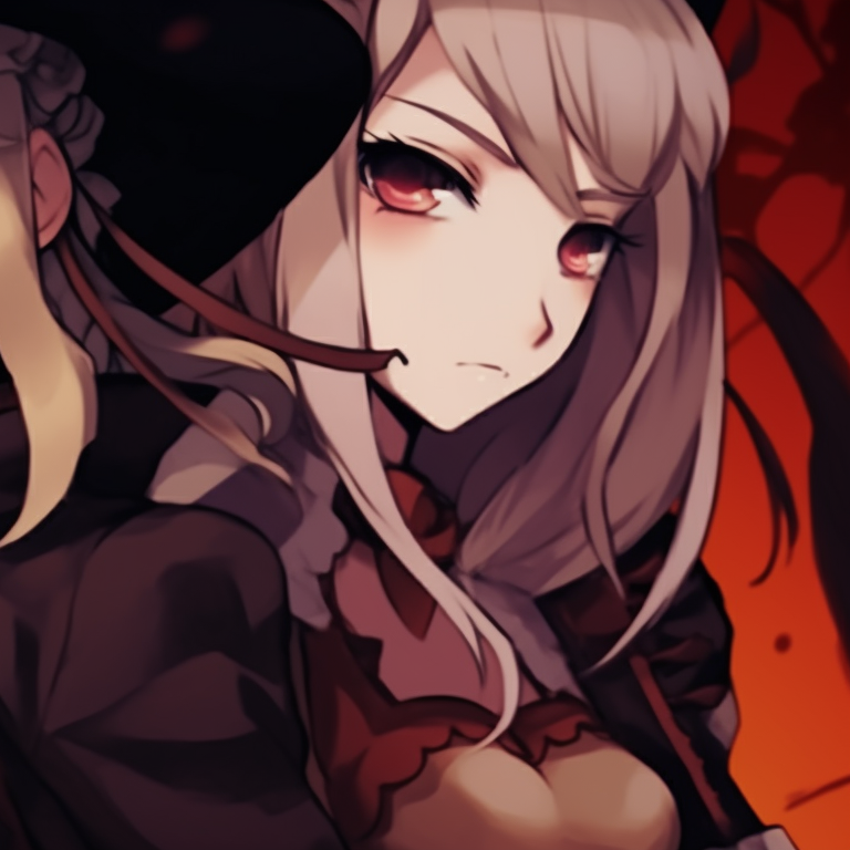 Two characters in mismatched Halloween costumes, one in a traditional witch attire and the other dressed as a vampire, striking playful stances. themed danganronpa matching pfp pfp for discord.