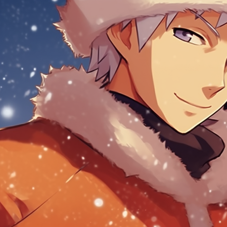 Naruto and Hinata in festive outfits, vibrant colors and soft shading. perfect naruto christmas match-up pfp pfp for discord.