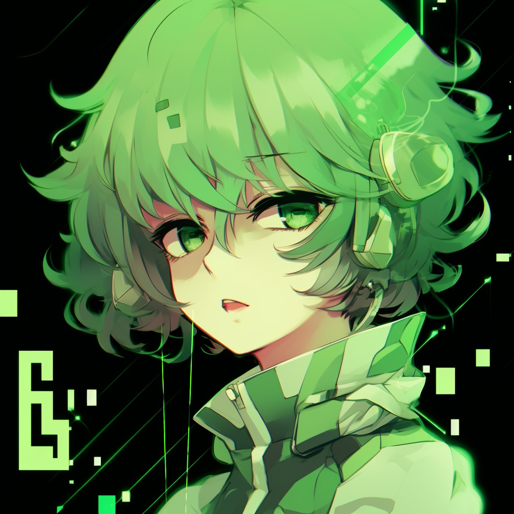 Green anime profile with mystical symbols, featuring vibrant colors and complex lines. green anime pfp aesthetic icons