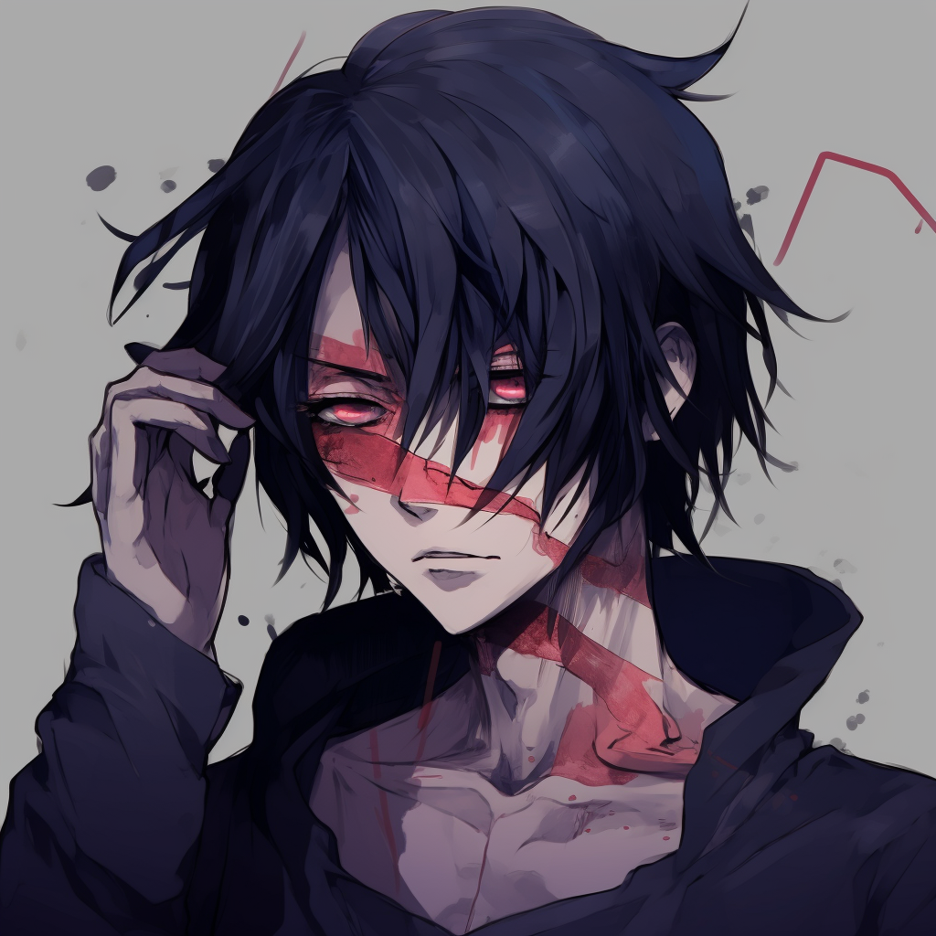 Close-up of Sasuke Uchiha, high contrast and fine details. anime depressed pfp: male characters pfp for discord.