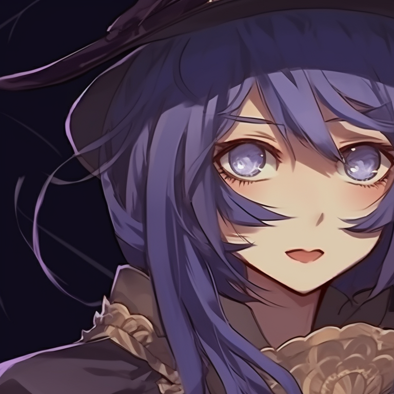 Two characters dressed as witches, highly detailed with rich purples and blacks. group themed halloween pfp ideas pfp for discord.