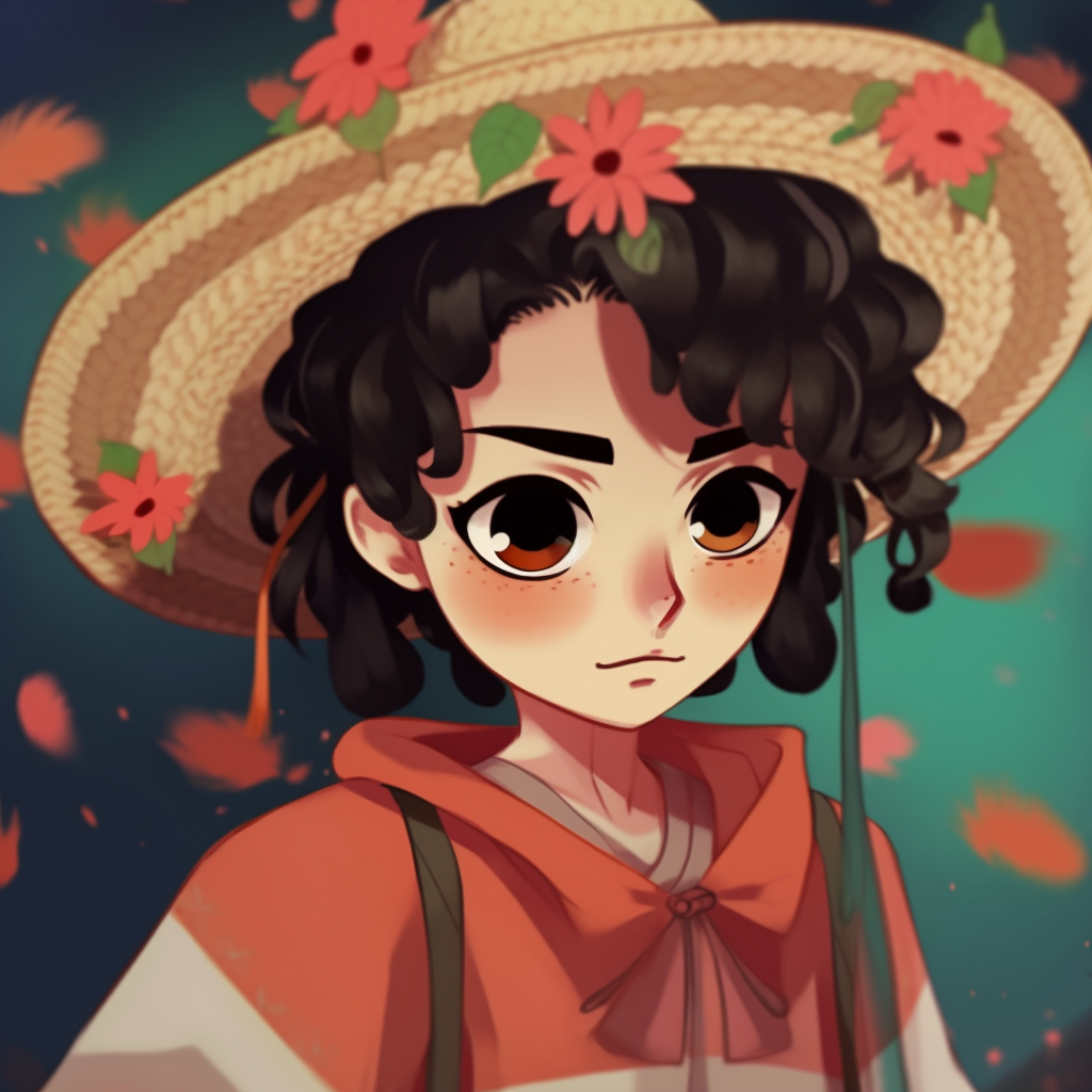 Manga version of Frida Kahlo, clean lines and distinct style. mexican anime pfp arts pfp for discord.
