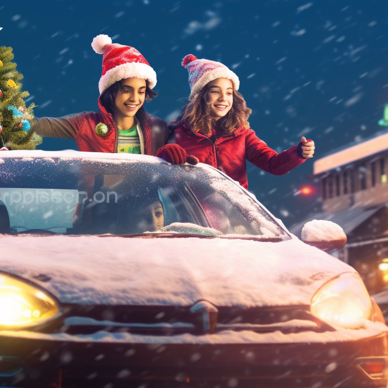 Two characters on a night drive their cars adorned with Christmas lights, cool hues, and distinct anime-styled characters. stunning matching christmas car collections pfp for discord.
