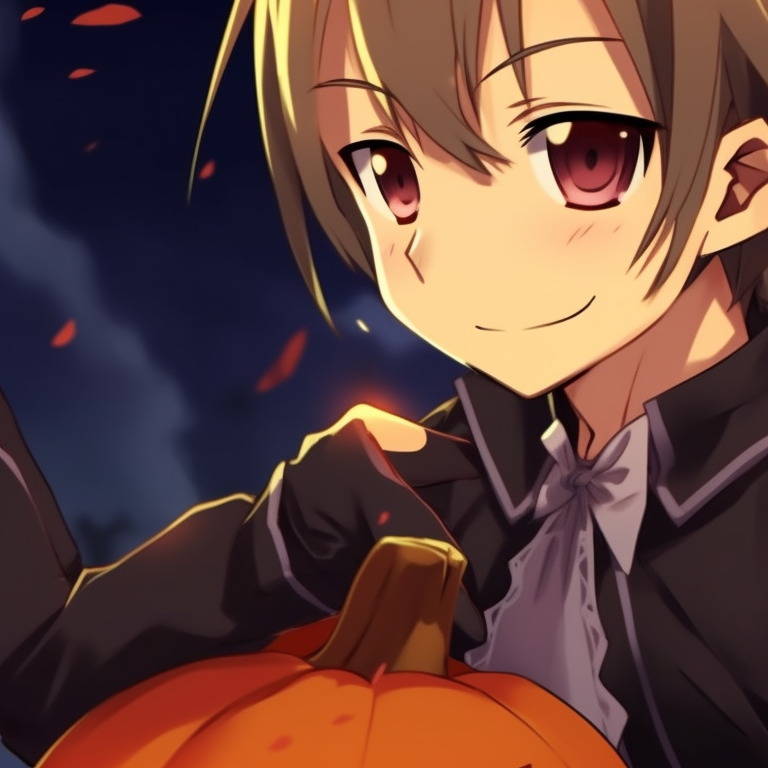 Asuna and Kirito featured side-by-side, both in distinctive Halloween attire, with a dark, moody color palette. sword art online characters kirito and asuna halloween matching pfp pfp for discord.