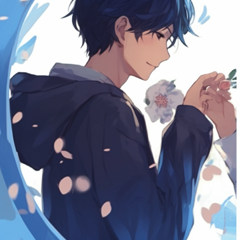 Two characters, floral elements and dynamic expressions, casually shoulder to shoulder with a mischievous grin. charming matching anime pfp for couples pfp for discord.