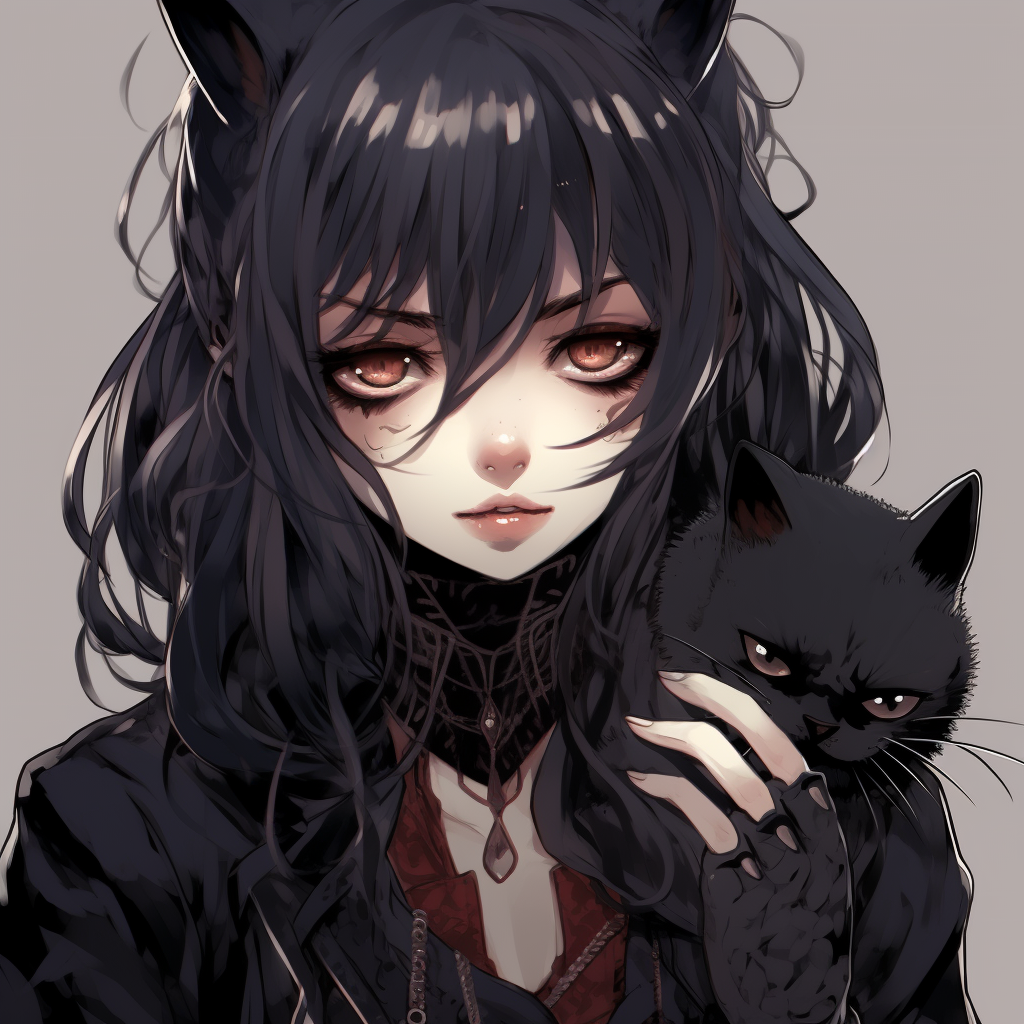 Goth anime girl holding an umbrella, shadows and light play around her figure, the composition is visually striking. pfp concepts: goth anime pfp for discord.