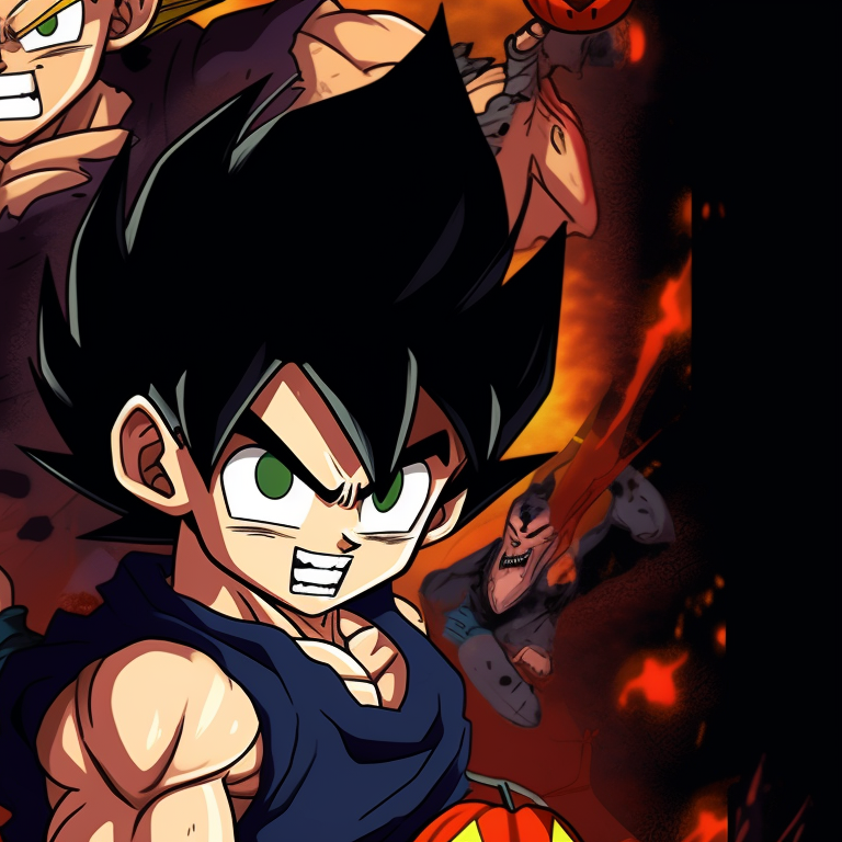 Goku and Vegeta striking dynamic poses, pop art style with heavy use of orange and black, indicating Halloween theme. goku and vegeta dragon ball halloween theme pfp pfp for discord.