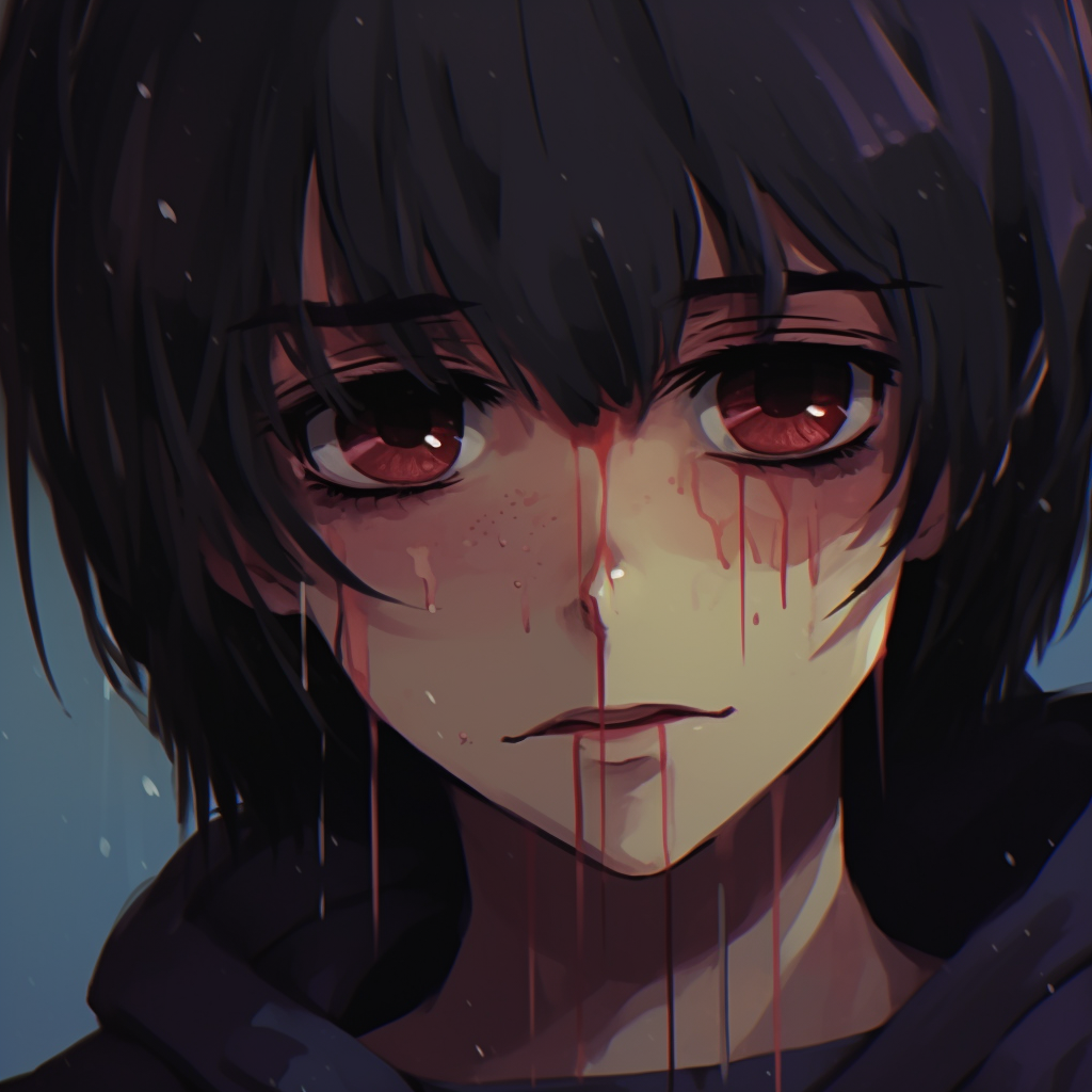 Close-up of an emotional anime character, with deeply shadowed features and a tear rolling down the cheek. artistic sad anime pfpHD, free download