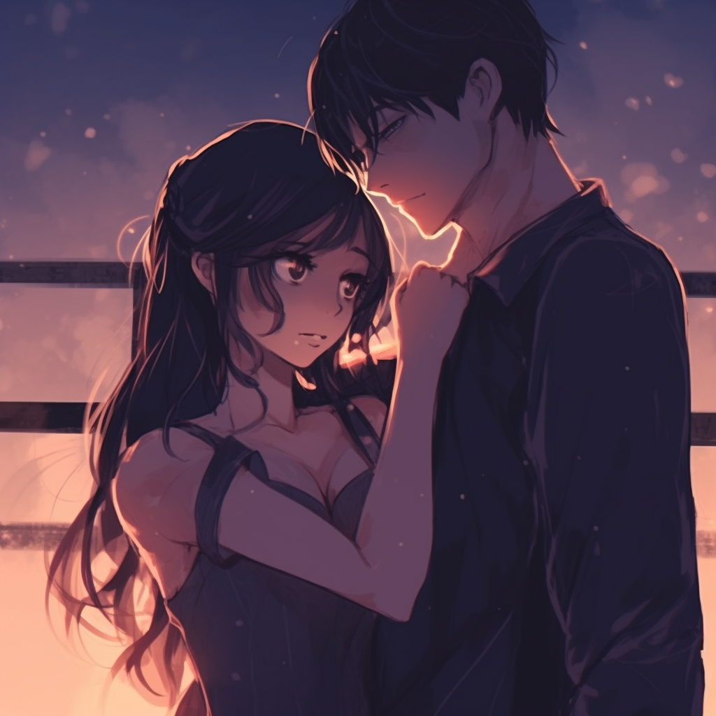 Detailed view of couple's intertwined fingers, subtle shading effects and stars twinkling in the backdrop. premium anime pfp couple aesthetic pfp for discord.