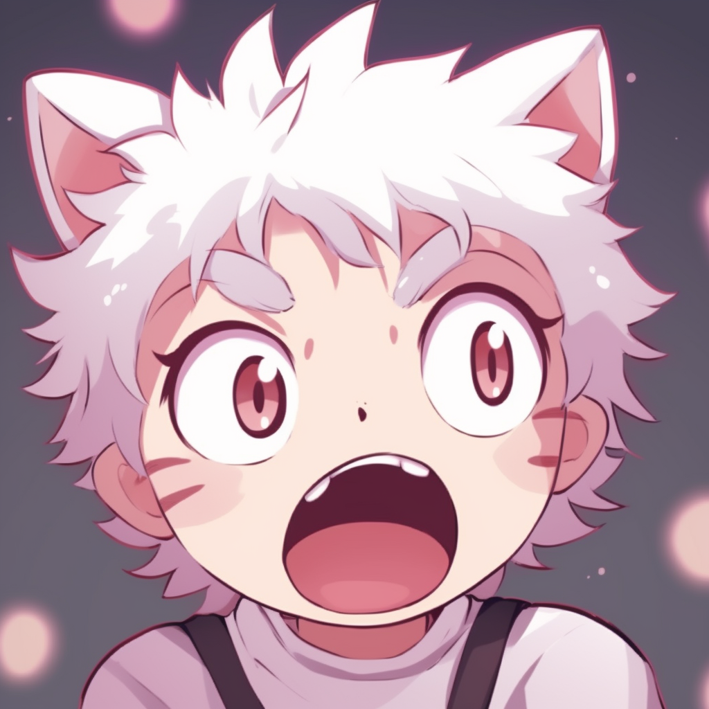 Quirky anime pfp of a cat in an amusing pose, distinctive art style with a variety of hues. unusual anime pfp funny pfp for discord.