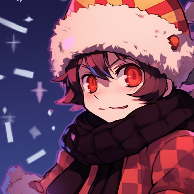 Two characters in winter attire, sharp contours, and vibrant colors, anime christmas demon slayer pfps pfp for discord.