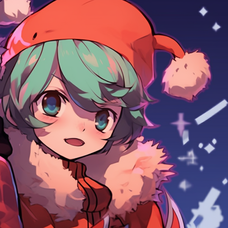 Two characters in winter attire, sharp contours, and vibrant colors, anime christmas demon slayer pfps pfp for discord.