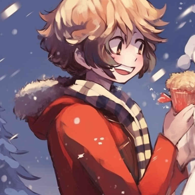 Two characters, opening presents with wide smiles, detailed background, and lively colors. trending matching shen comix pfp christmas pfp for discord.