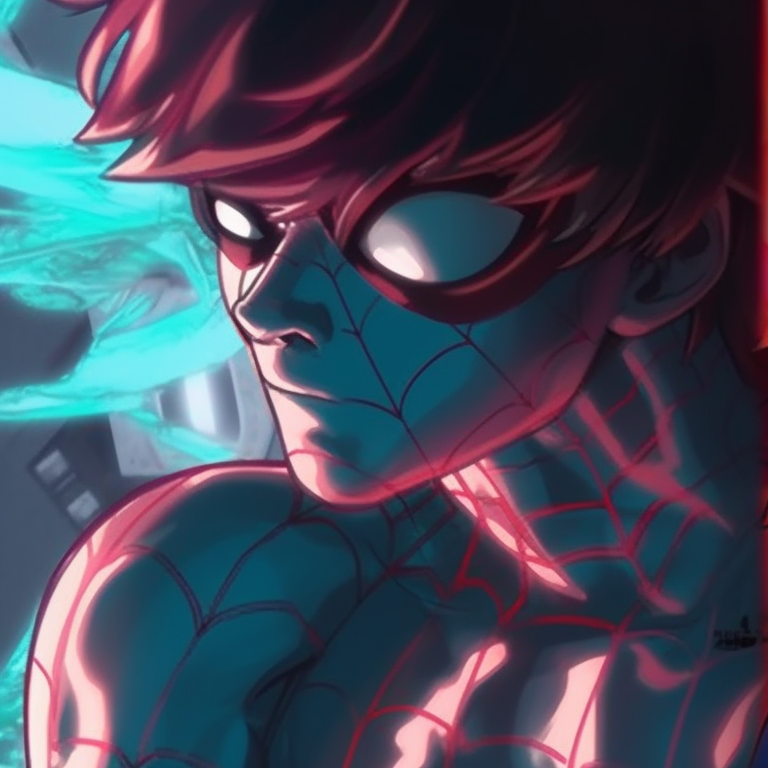 Two Spider-man characters, displaying strong and vibrant auras, set against an intense scene. cartoon themes for spider man matching pfp pfp for discord.