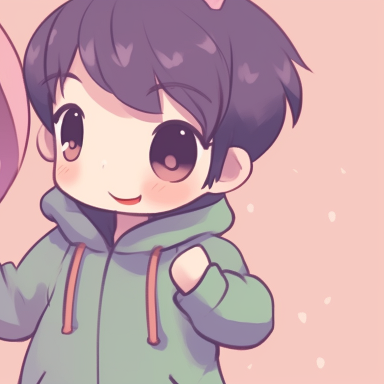 Two chibi characters, soft pastels and rounded edges, holding hands. adorable matching profile pictures pfp for discord.