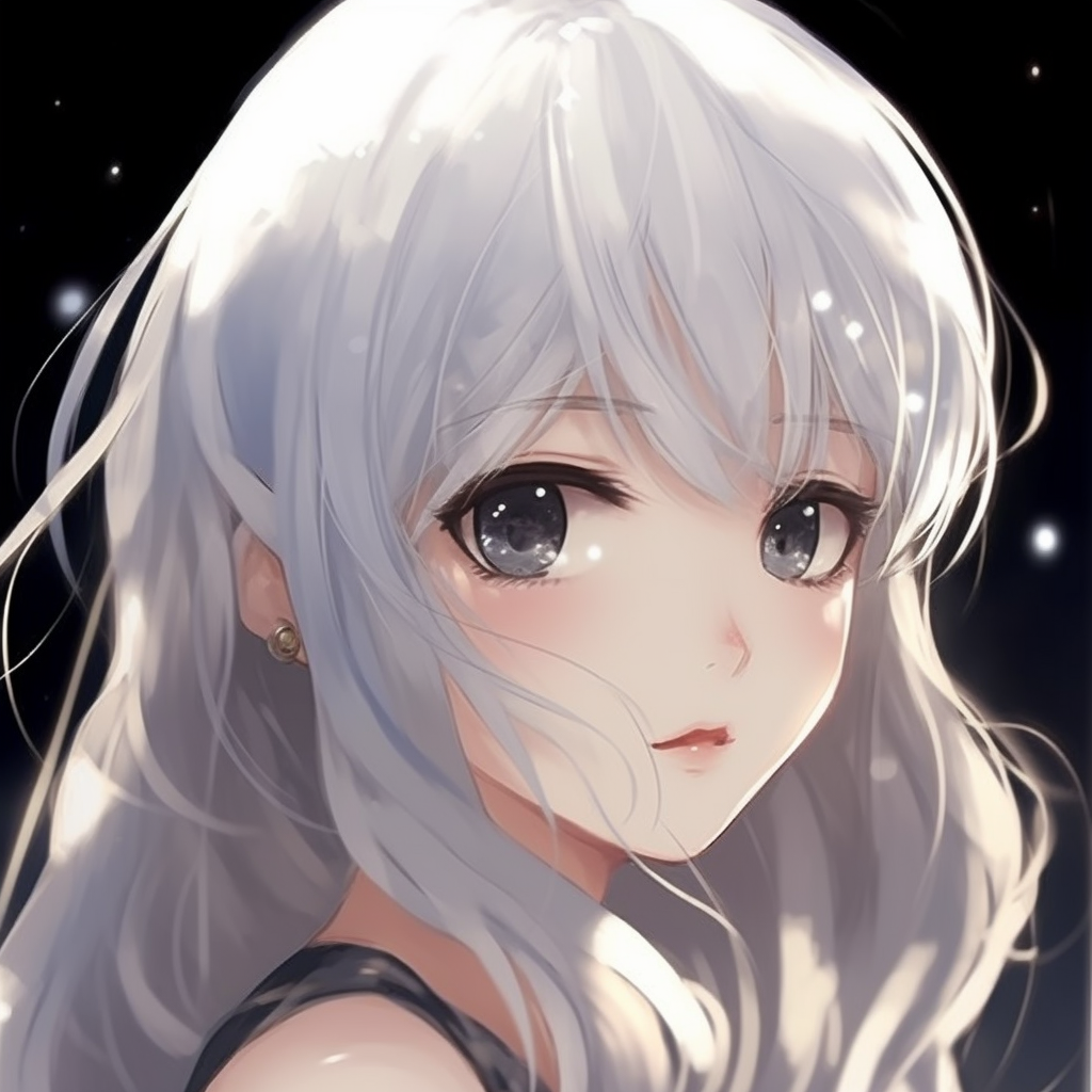A happy white-haired anime girl profile, detailed linework and vibrant colors. white hair anime pfp girl