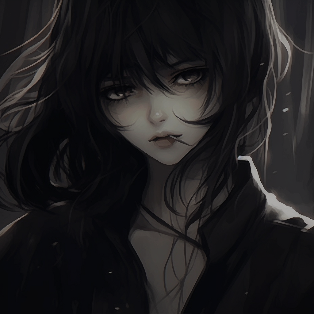A female anime character with a dark and mysterious aura. The artwork showcases deep, muted colors and subtle shading. dark anime pfp femaleHD, free download