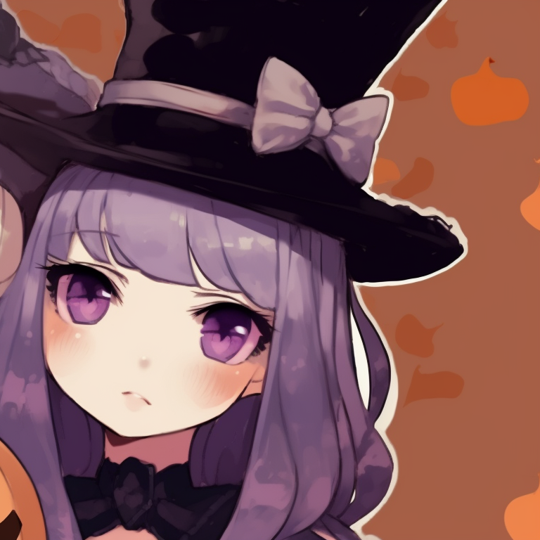 Two characters in Halloween themed costumes, pastel shades and kawaii style. halloween inspired cute pfp matching theme pfp for discord.