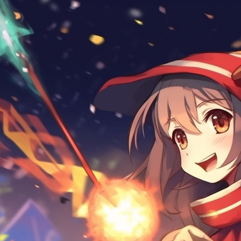 Two characters in dynamic poses with magic elements, characterized by vibrant colors and bold lines. matching megumin christmas pfp choices pfp for discord.