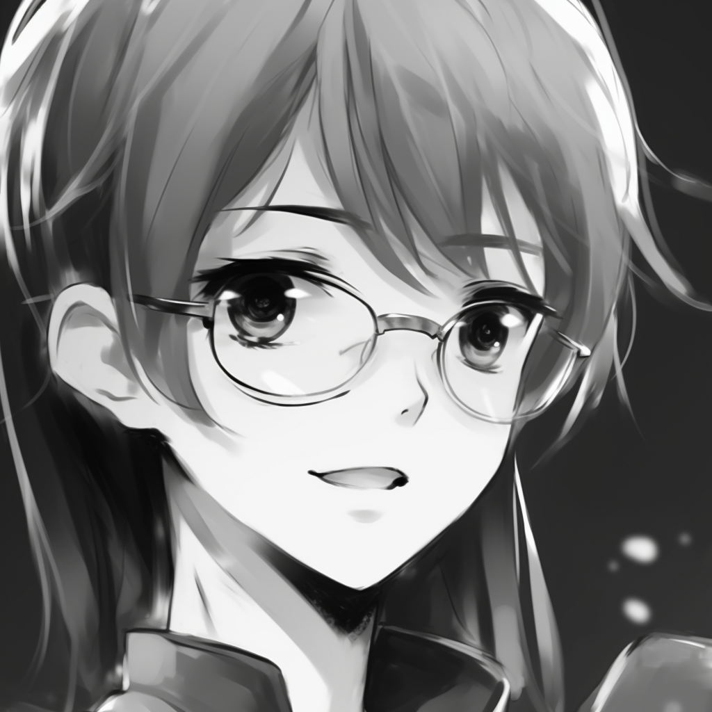 Anime boy wearing glasses, black and white tones underlining intelligence and maturity. black and white anime boy profile picture