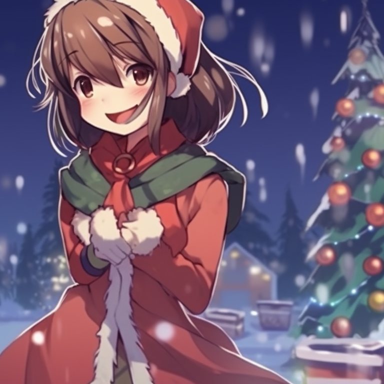 Two characters ice skating, wearing matching winter outfits, set against a winter wonderland, the scene is peppered with falling snowflakes. creative matching christmas discord pfp pfp for discord.