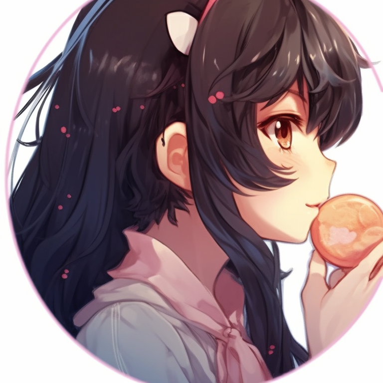 Two characters with frilly outfits and candy-colored hair, sharing a secret. girl x girl cute matching pfp pfp for discord.