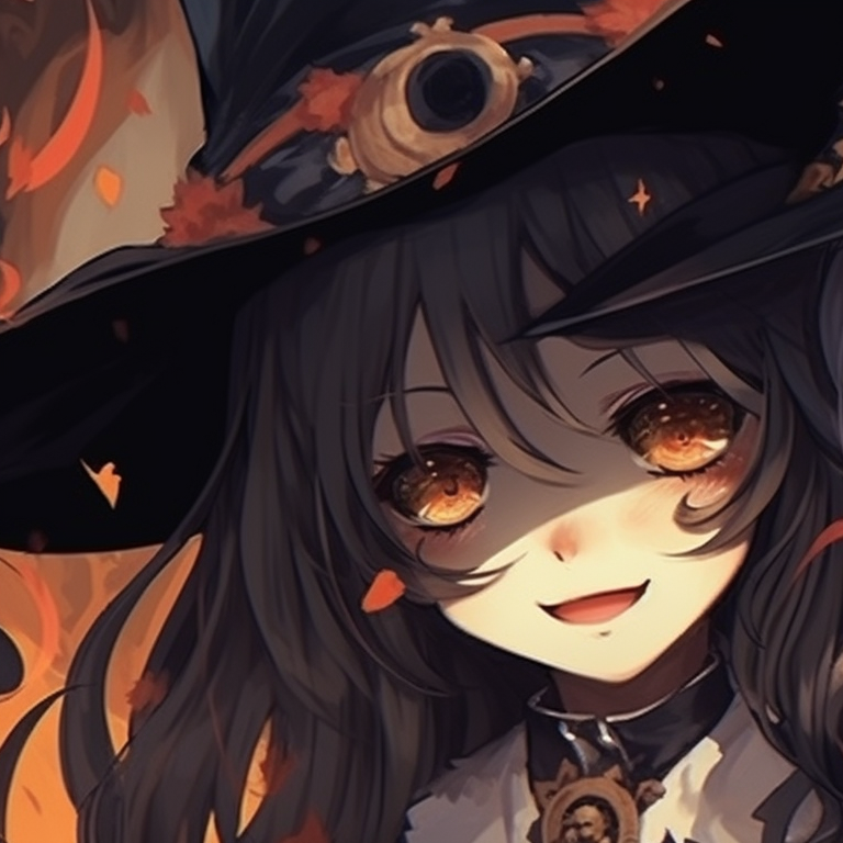 Two witches with matching hats, earthy colors and intricate designs. halloween pfp themes pfp for discord.