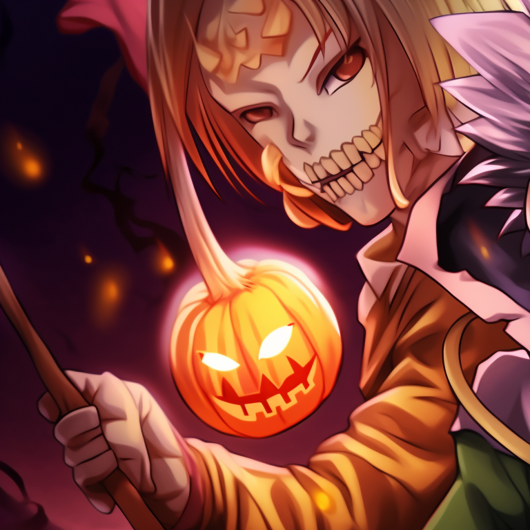 Two characters in Halloween costumes with dark colors and complex shading. hunter x hunter matching pfp halloween theme ideas pfp for discord.