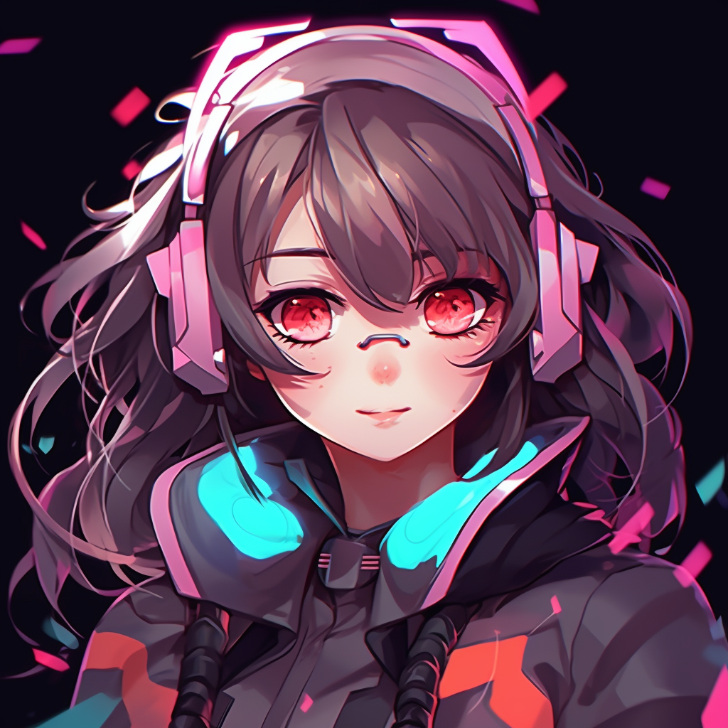A technology-themed girl with various digital effects and glowing accents. innovative girl anime pfp