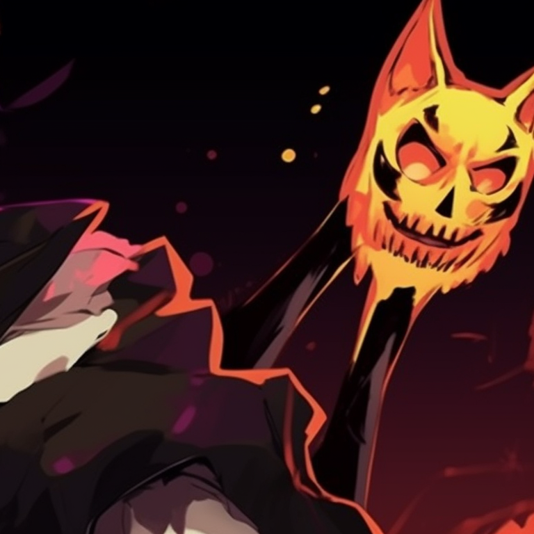 Two characters as witches, deep shadows and glowing accents. matching halloween pfp options pfp for discord.