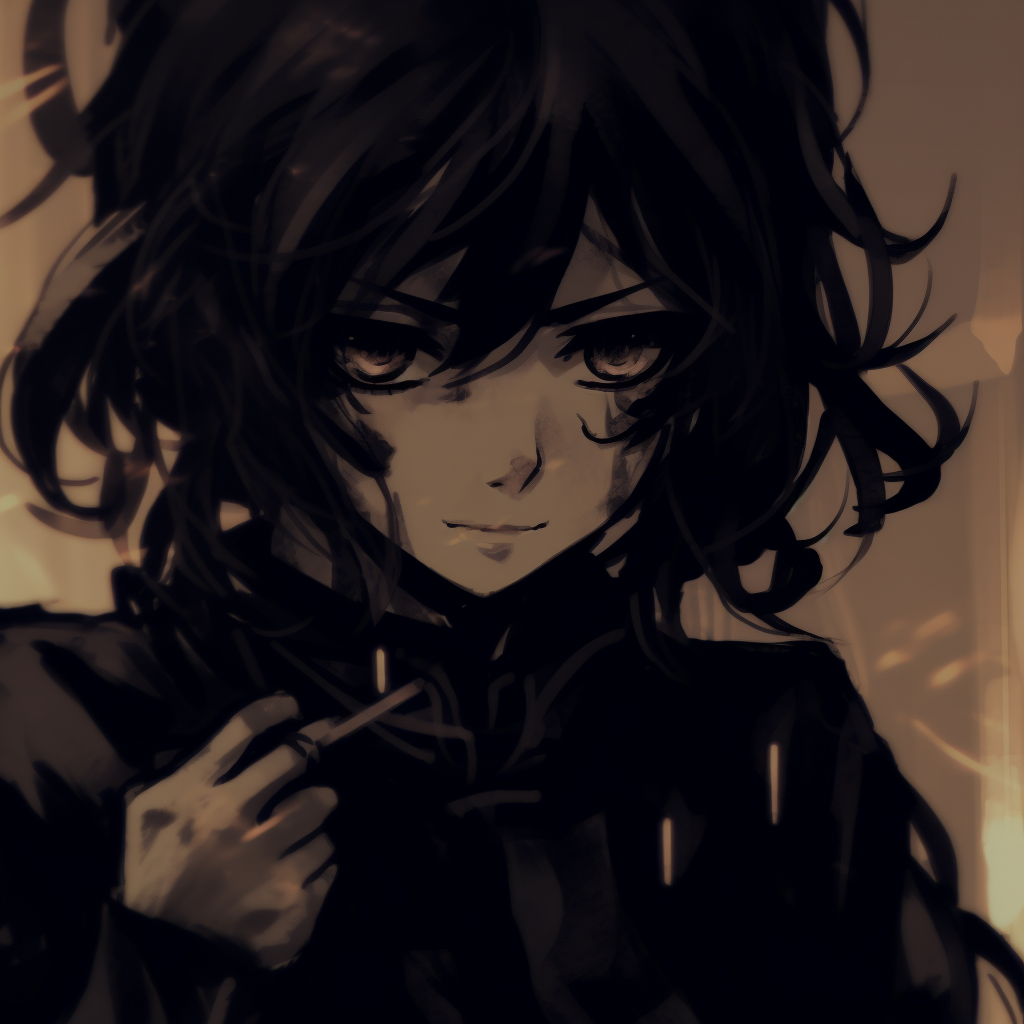A gothic-inspired female character depicted in a dark setting, striking use of contrast and shading. anime pfp dark highlighting female characters pfp for discord.