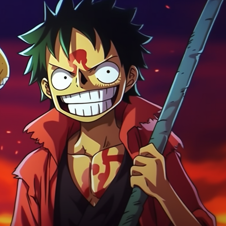 Luffy and Zoro in matching outfits, fine details and darker shades. charming luffy and zoro halloween theme pfp pfp for discord.