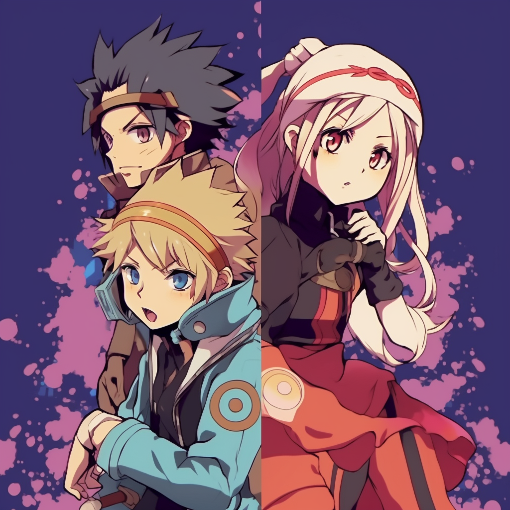 Naruto, Sasuke, and Sakura, combination of different power representations and bold outlines. anime trio matching pfp pfp for discord.