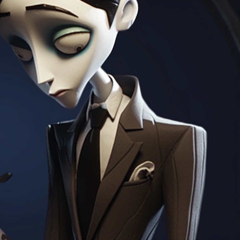 Close-up depiction of the characters expressing differing moods; terror and excitement set against a dark backdrop. burton's corpse bride matching pfp pfp for discord.