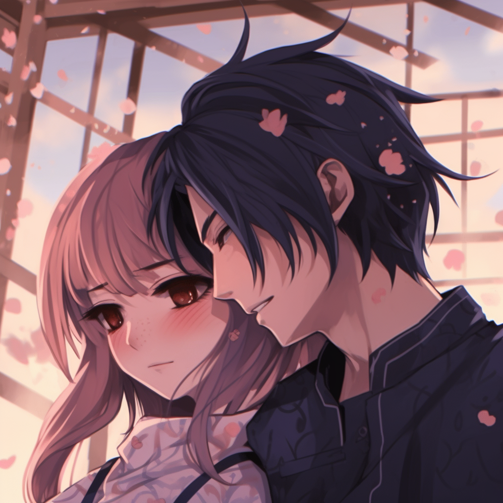 Sakura and Sasuke under the moon, romantic mood and muted colors. unique anime pfp couple creations pfp for discord.