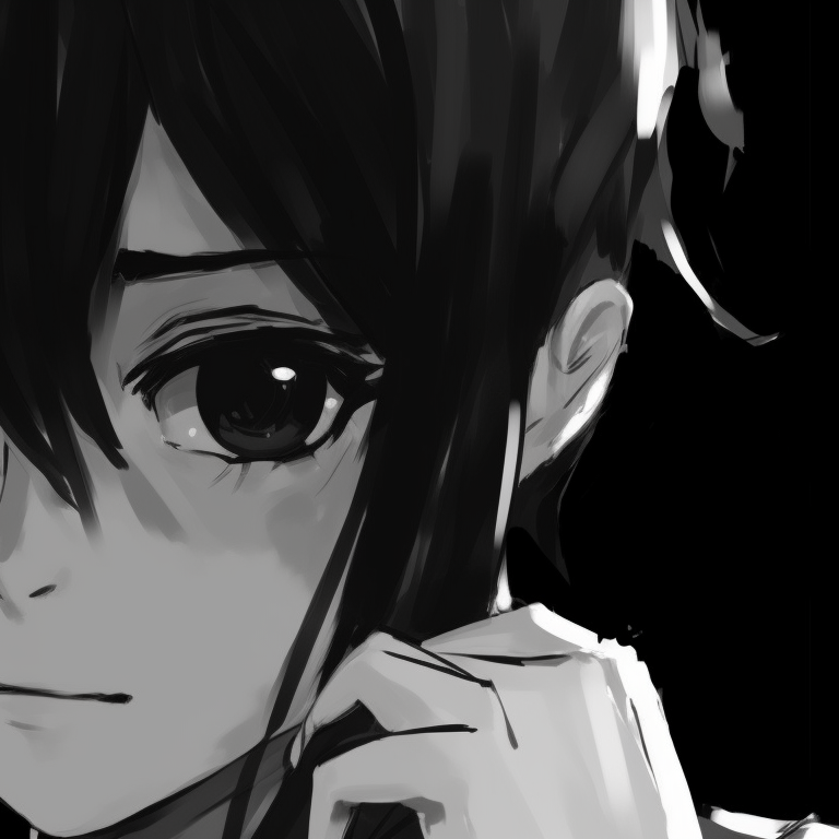 Two characters with intense expressions, sharp contrast between light and dark, faces half hidden in shadows. black and white matching pfp ideas pfp for discord.