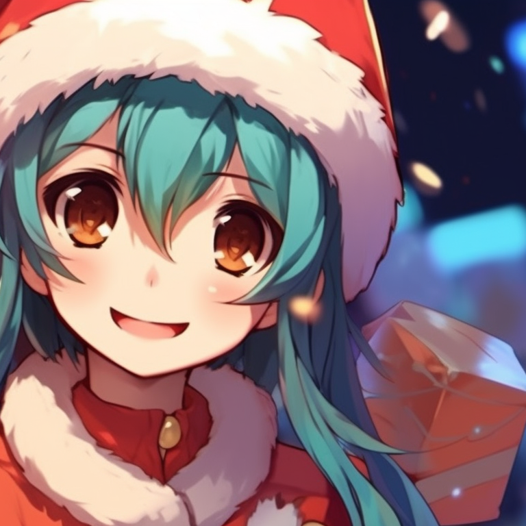 Two characters in vibrant Christmas attire, bright hues and playful expressions, surrounded by festive decorations. iconic matching christmas art pfp pfp for discord.