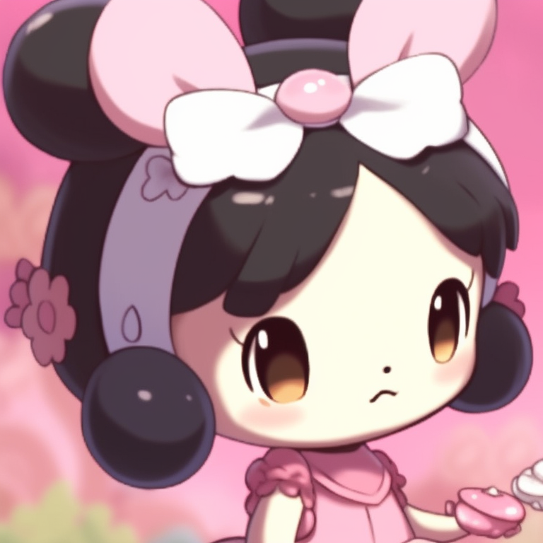 My Melody and Kuromi, ornate costumes and rich colors, mirrors images of each other. perfect my melody and kuromi matching profile pictures pfp for discord.