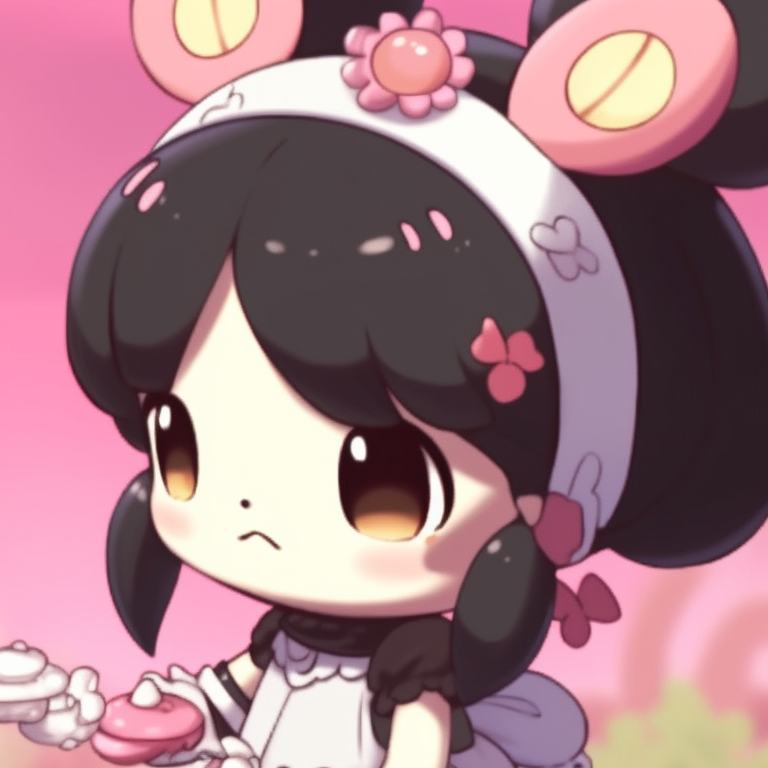 My Melody and Kuromi, ornate costumes and rich colors, mirrors images of each other. perfect my melody and kuromi matching profile pictures pfp for discord.
