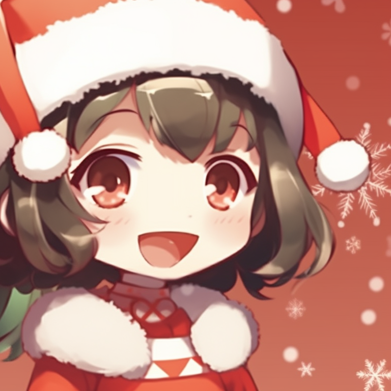 Two characters, exchanging Christmas gifts, set against a snowy backdrop. playful matching christmas pfp cartoon pfp for discord.