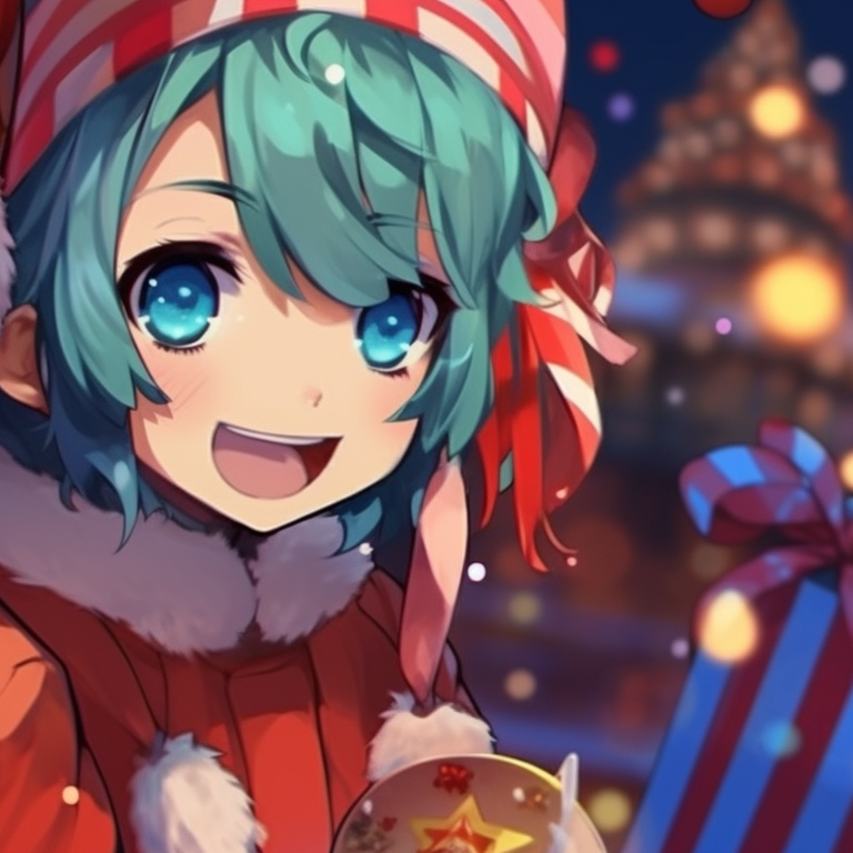 Two characters clothed in wintry outfits, light blue tones and blushes highlighting their faces, coupled under gently falling snow. iconic matching christmas art pfp pfp for discord.