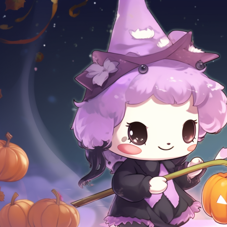 Two characters as witchy rabbits, pastel tones with magical sparkle effect, broomsticks touching. pfp pair animal halloween theme pfp for discord.