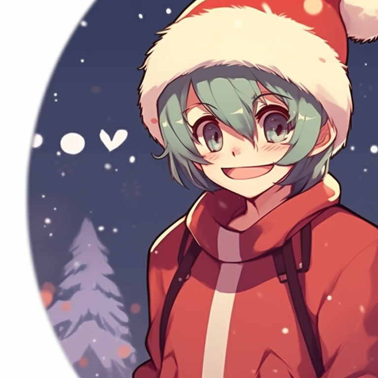 Close-up of two characters under a mistletoe, fine details on their blushing expressions. ideal christmas pfp matching themes for school pfp for discord.