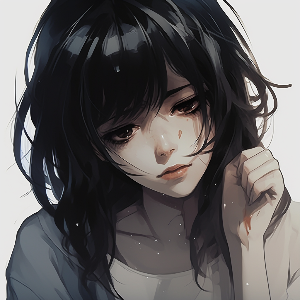 Brooding anime anti-hero, dark color palette and high contrast. unique depressed anime pfp compilations