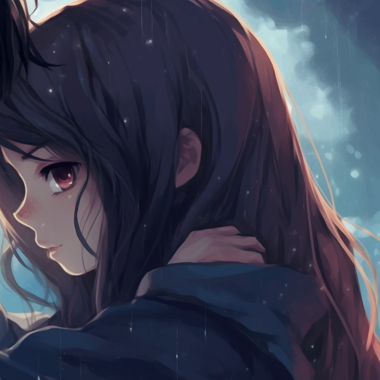 Two characters under a cherry blossom tree, pastel petals and soft light, looking into each other’s eyes. nifty couple matching pfp pfp for discord.