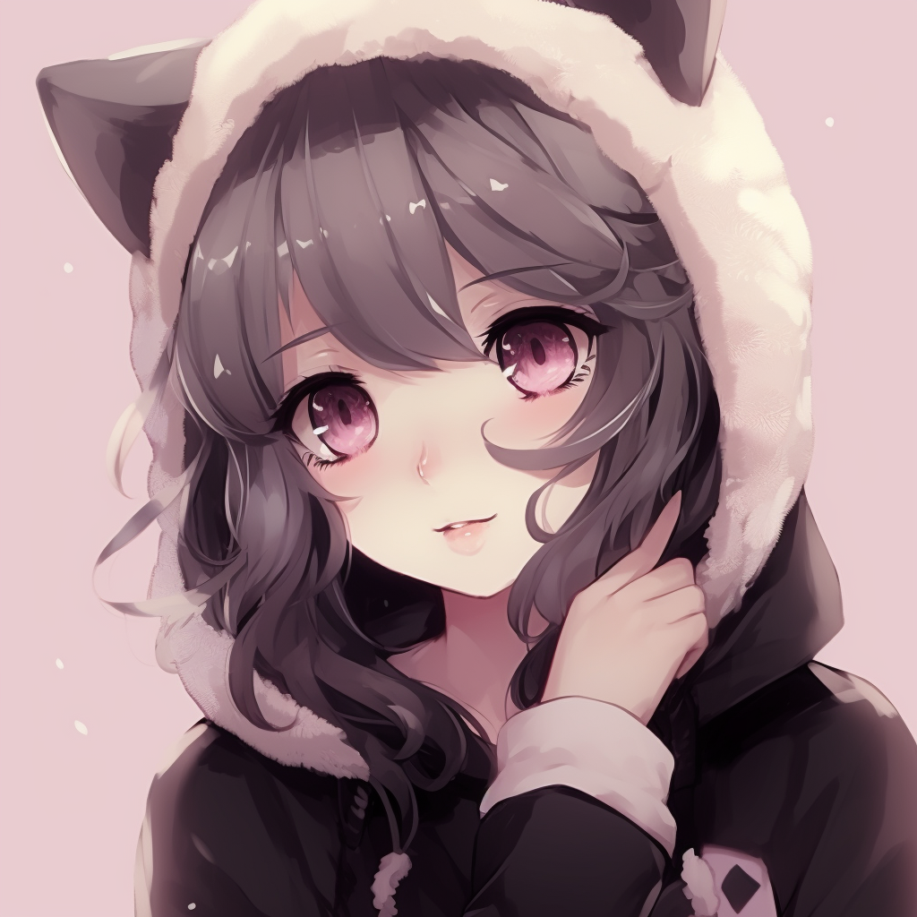 Close-up of a Neko Girl, emphasising her striped tail and cat ears, light pastel colors. most shared egirl pfp anime pfp for discord.